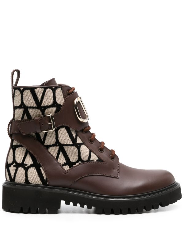 Valentino Garavani Brown Toile Iconographe Leather Boots | Browns Boots