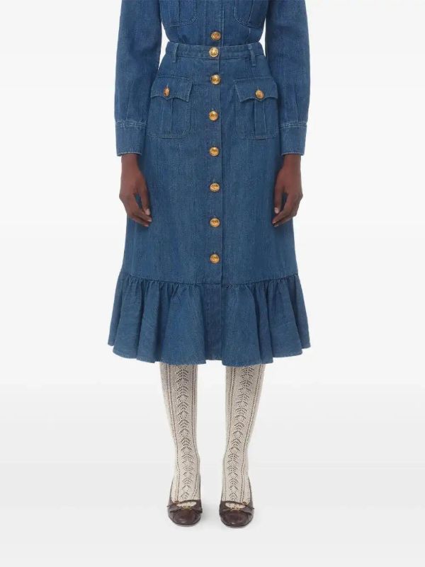 Valentino Garavani Denim Midi Skirt | Browns A-Line Skirts