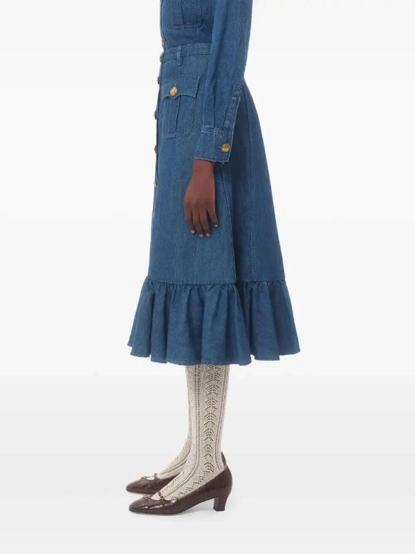 Valentino Garavani Denim Midi Skirt | Browns A-Line Skirts