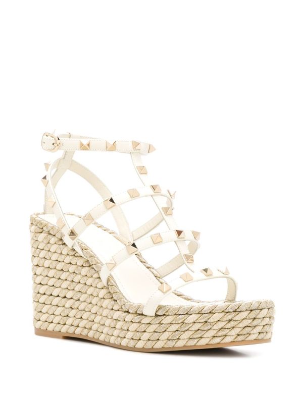 Valentino Garavani Neutral 95 Rockstud Wedge Sandals | Browns Sandals