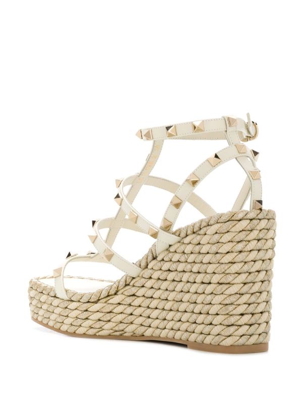 Valentino Garavani Neutral 95 Rockstud Wedge Sandals | Browns Sandals