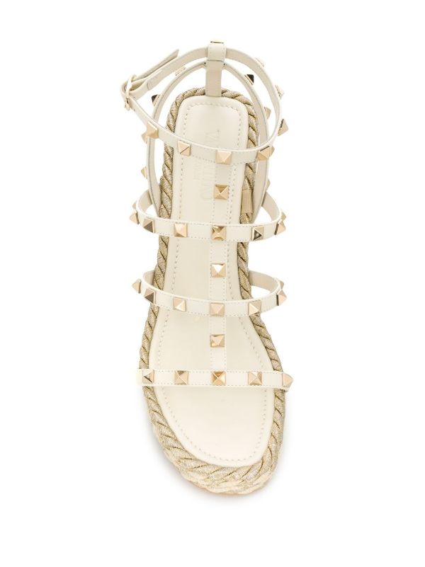 Valentino Garavani Neutral 95 Rockstud Wedge Sandals | Browns Sandals