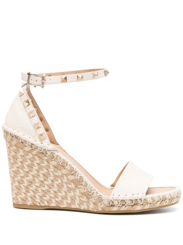 Valentino Garavani Neutral Rockstud 105 Espadrille Wedges | Browns Espadrilles