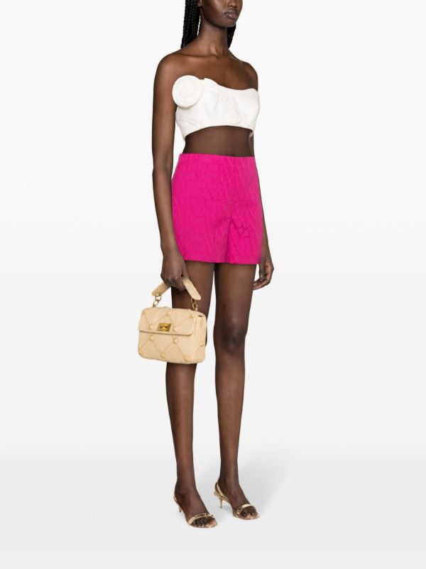 Valentino Garavani Pink VLogo Jacquard Tailored Shorts | Browns Short & Mini Shorts