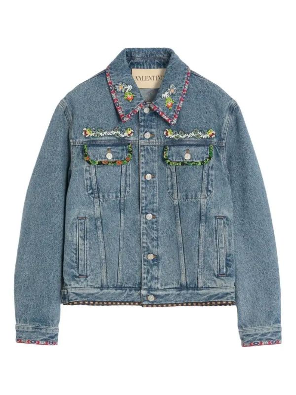 Valentino Garavani printed-trim denim jacket | Browns Denim Jackets