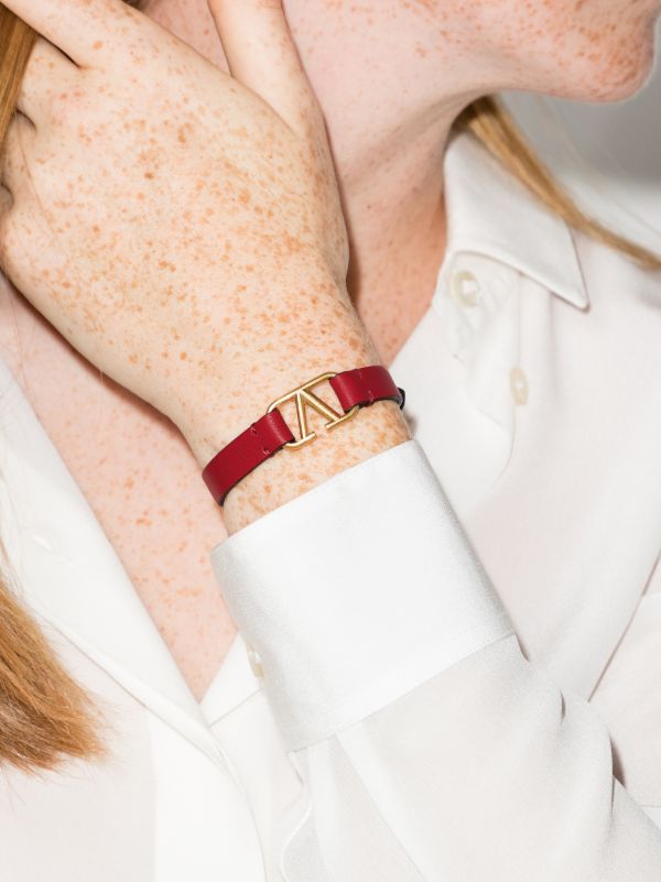 Valentino Garavani Red VLogo Signature Leather Bracelet | Browns Bracelets