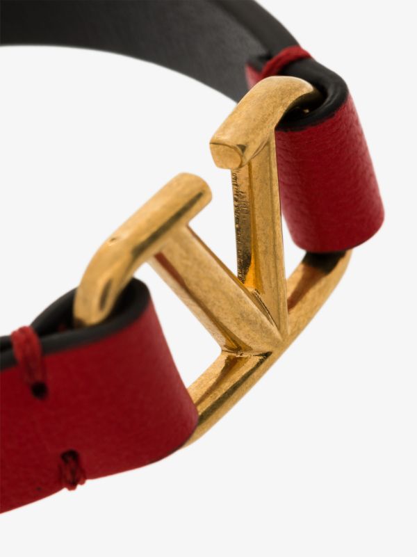 Valentino Garavani Red VLogo Signature Leather Bracelet | Browns Bracelets