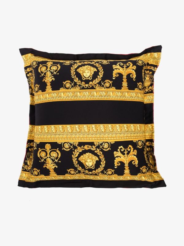 Versace Black and Red I Love Baroque Print Reversible Cushion | Browns Cushions