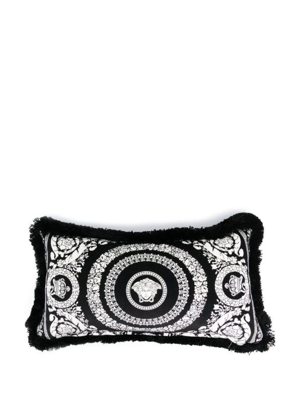 Versace Black Barocco Foulard Logo Velvet Cushion | Browns Cushions