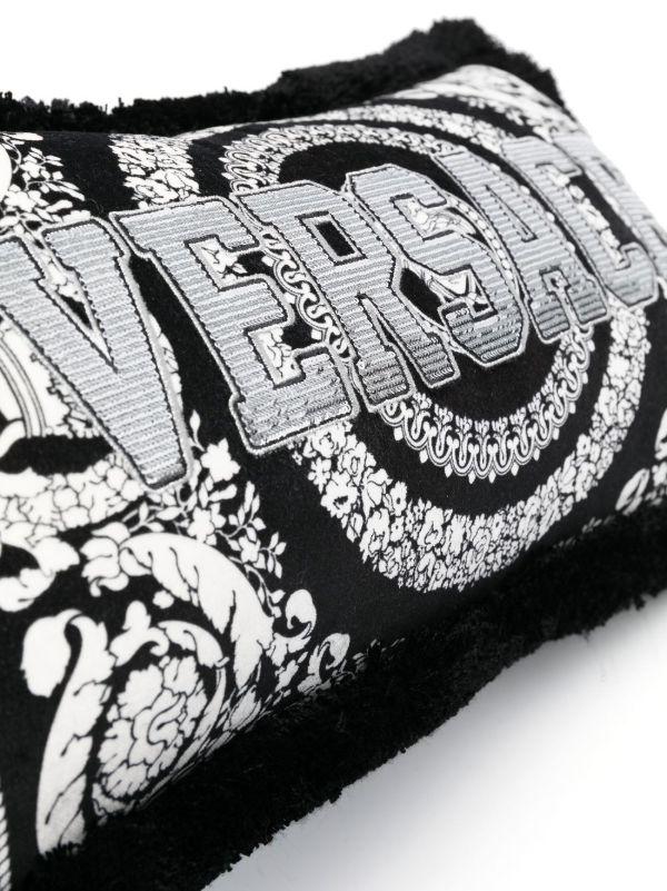 Versace Black Barocco Foulard Logo Velvet Cushion | Browns Cushions