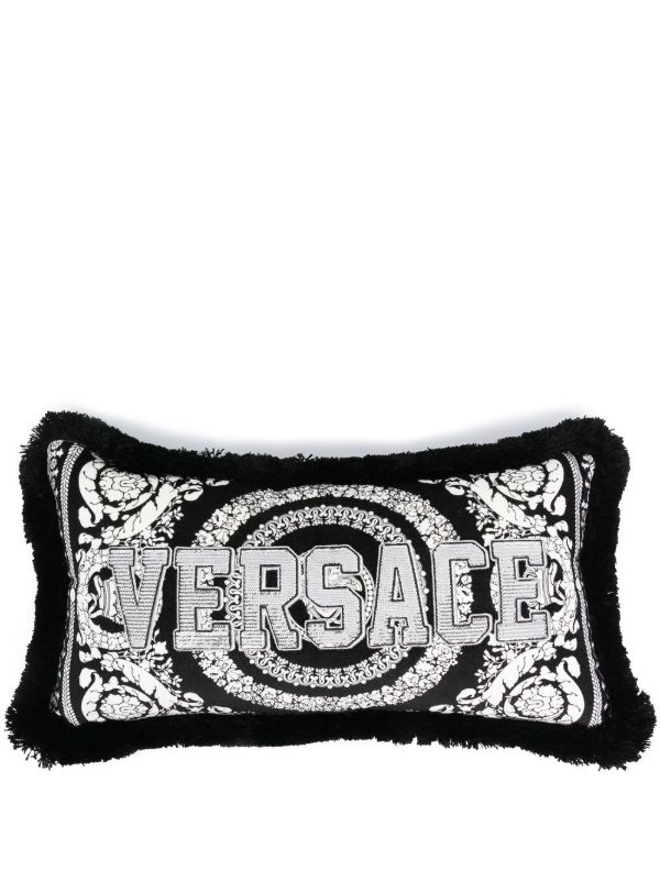 Versace Black Barocco Foulard Logo Velvet Cushion | Browns Cushions