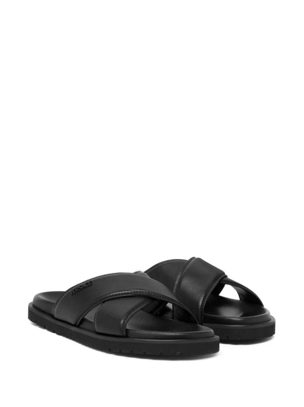 Versace Black Crossover Leather Slides | Browns Flip-Flops & Slides