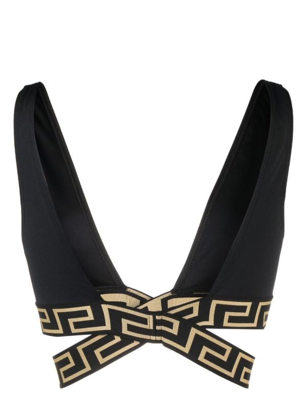 Versace Black Greca Crossover Bikini Top | Browns Bikinis