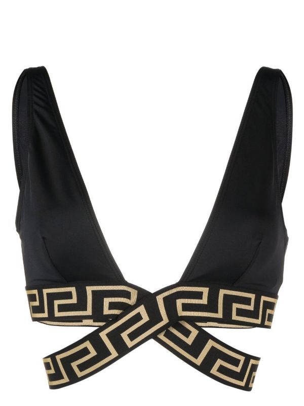 Versace Black Greca Crossover Bikini Top | Browns Bikinis