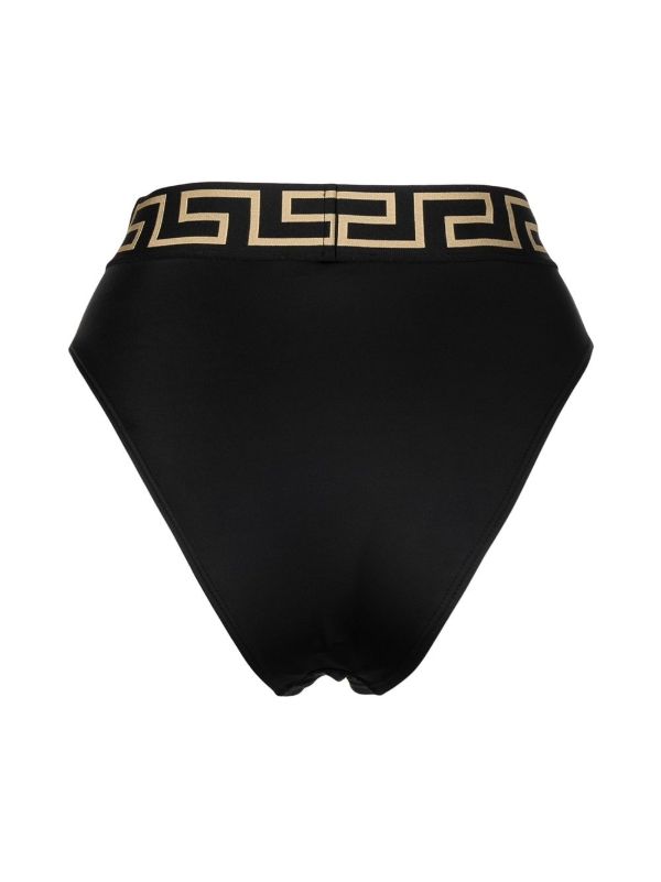 Versace Black Greca High Waist Bikini Bottoms | Browns Bikinis