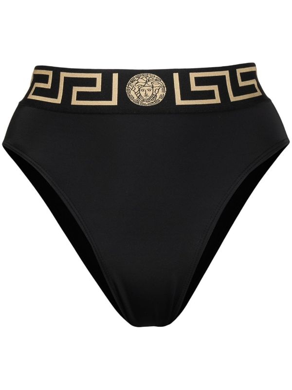 Versace Black Greca High Waist Bikini Bottoms | Browns Bikinis