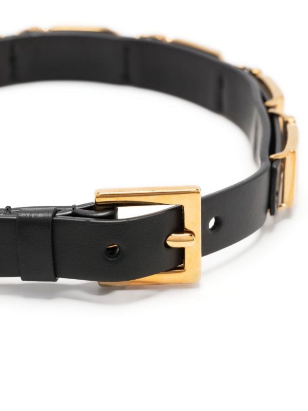 Versace Black La Greca Leather Choker Necklace | Browns Necklaces