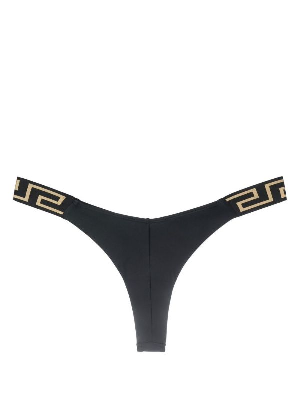 Versace Black La Greca Thong Bikini Bottoms | Browns Bikinis