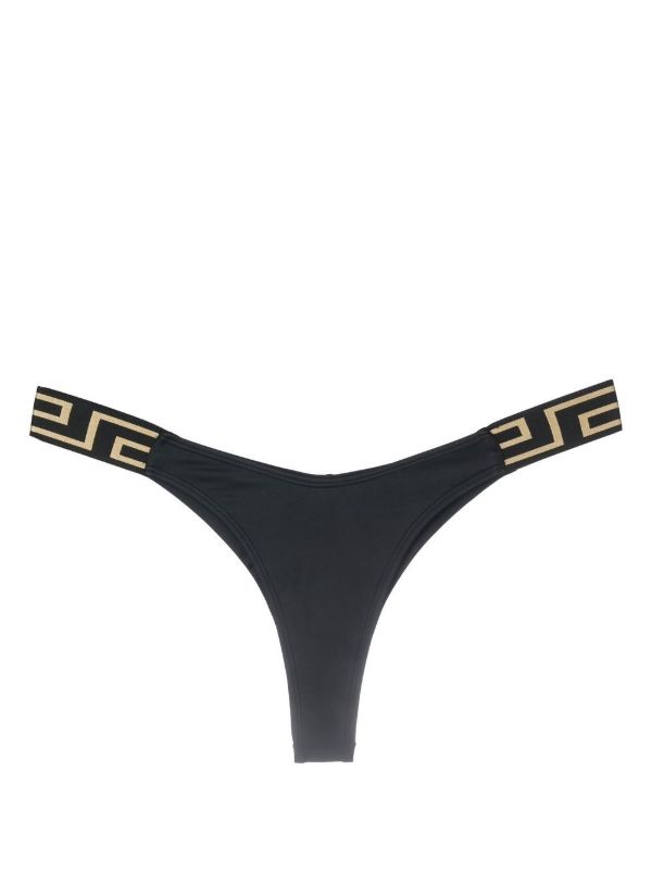 Versace Black La Greca Thong Bikini Bottoms | Browns Bikinis