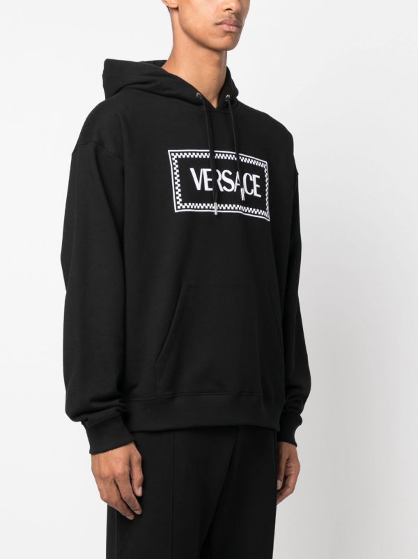 Versace Black Logo-Embroidered Cotton Hoodie | Browns Hoodies