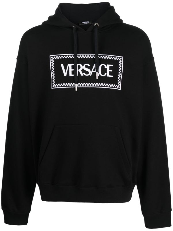 Versace Black Logo-Embroidered Cotton Hoodie | Browns Hoodies