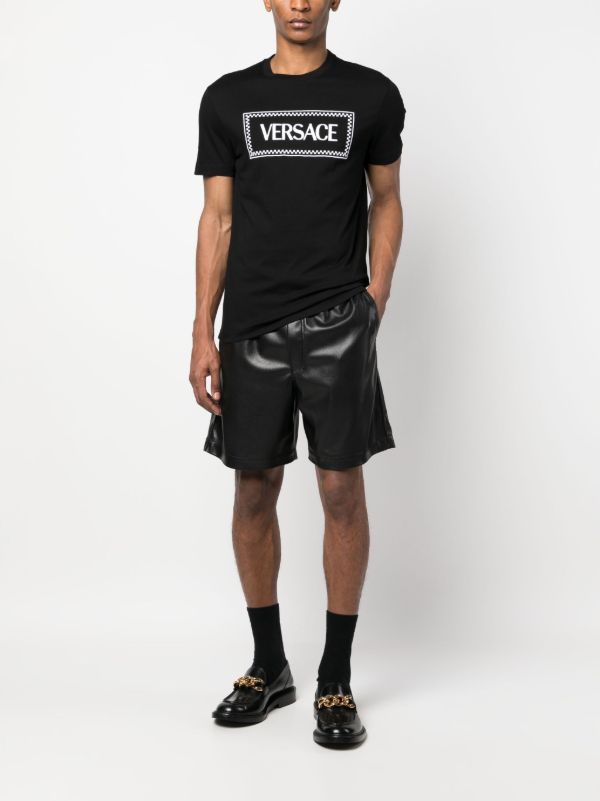 Versace Black Logo Embroidered Cotton T-Shirt | Browns T-Shirts