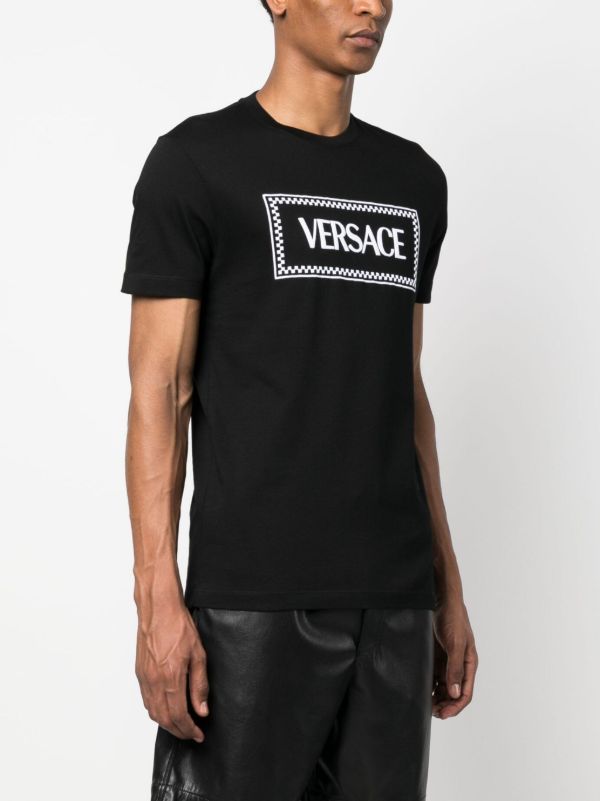 Versace Black Logo Embroidered Cotton T-Shirt | Browns T-Shirts
