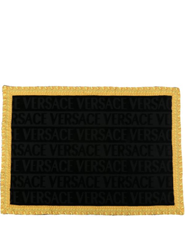 Versace Black Logo-Jacquard Cotton Bath Mat | Browns Towels