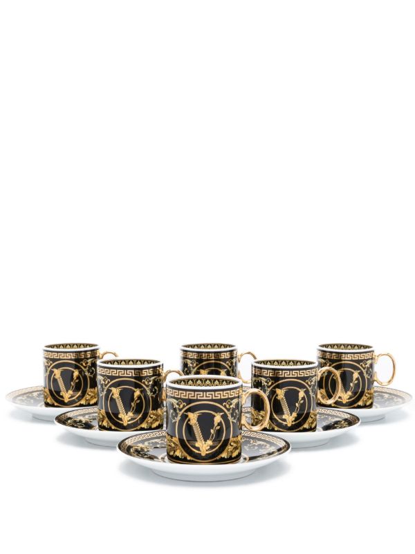 Versace black Virtus Gala porcelain espresso cup set | Browns Cups & Tea Sets