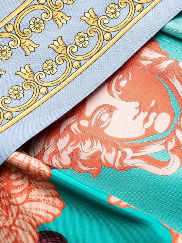 Versace Blue Art Deco Flowers Printed Silk Robe | Browns Dressing Gowns & Robes