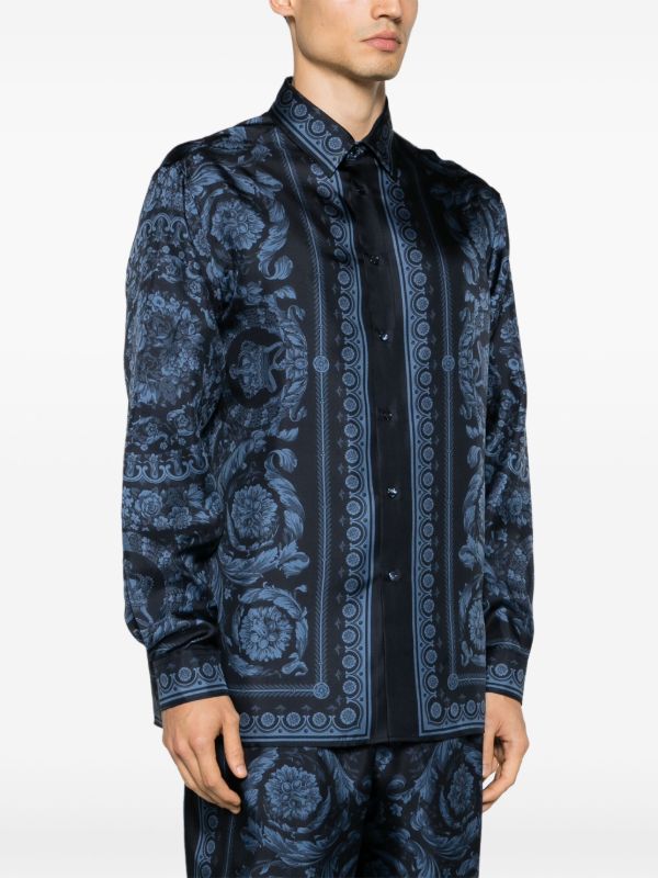 Versace Blue Barocco-print Silk Shirt | Browns Shirts