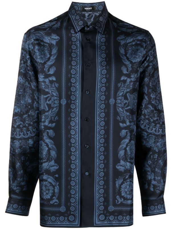 Versace Blue Barocco-print silk shirt | Browns Shirts