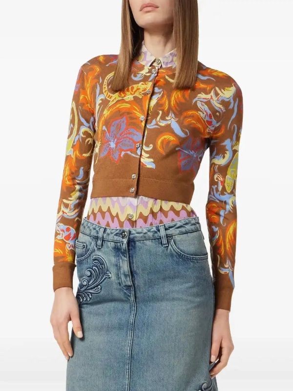 Versace Exotic Barocco Cropped Cardigan | Browns Cardigans