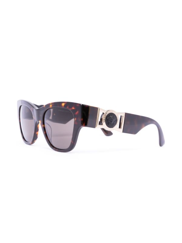 Versace Eyewear Brown Logo Plaque Round Sunglasses | Browns Sunglasses