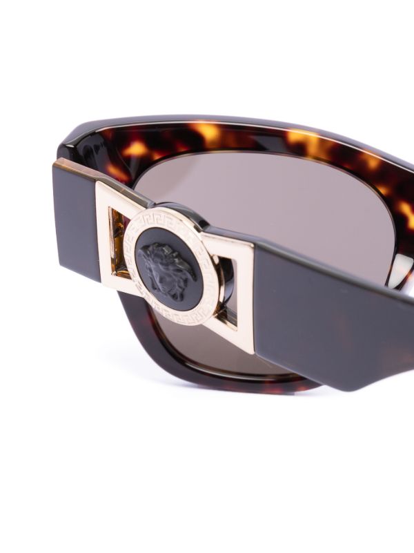 Versace Eyewear Brown Logo Plaque Round Sunglasses | Browns Sunglasses