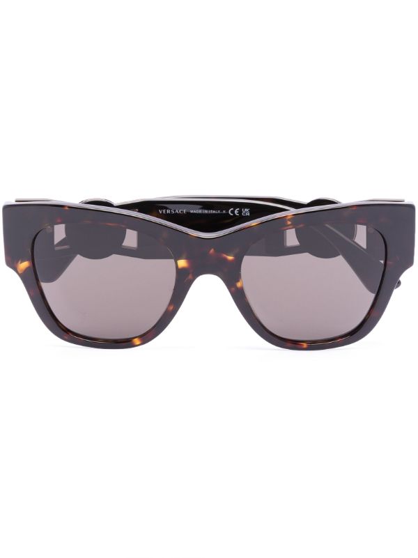 Versace Eyewear Brown Logo Plaque Round Sunglasses | Browns Sunglasses