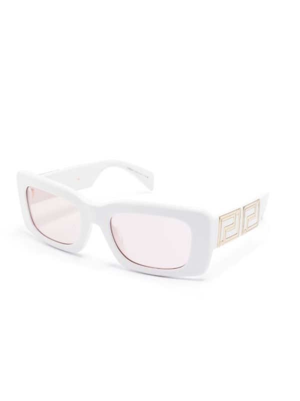 Versace Eyewear White Endless Greca Rectangular Sunglasses | Browns Sunglasses