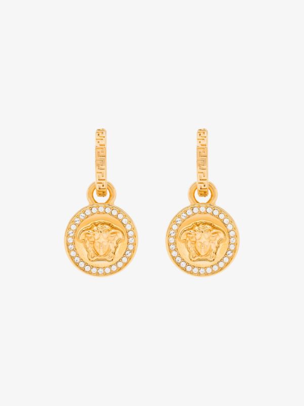 Versace Gold Tone Greca Medusa Crystal Earrings | Browns Earrings