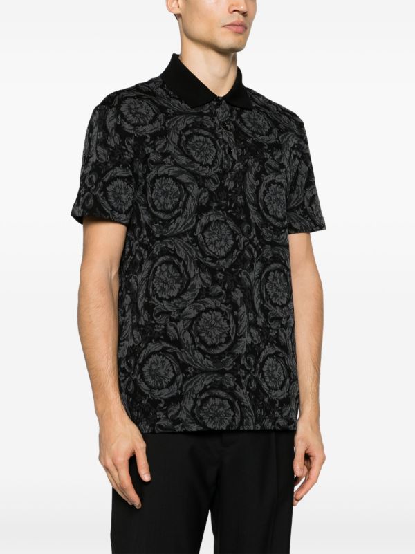 Versace Grey Barocco-Jacquard Polo Shirt | Browns Polo Shirts