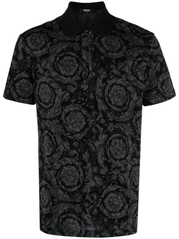 Versace Grey Barocco-Jacquard Polo Shirt | Browns Polo Shirts