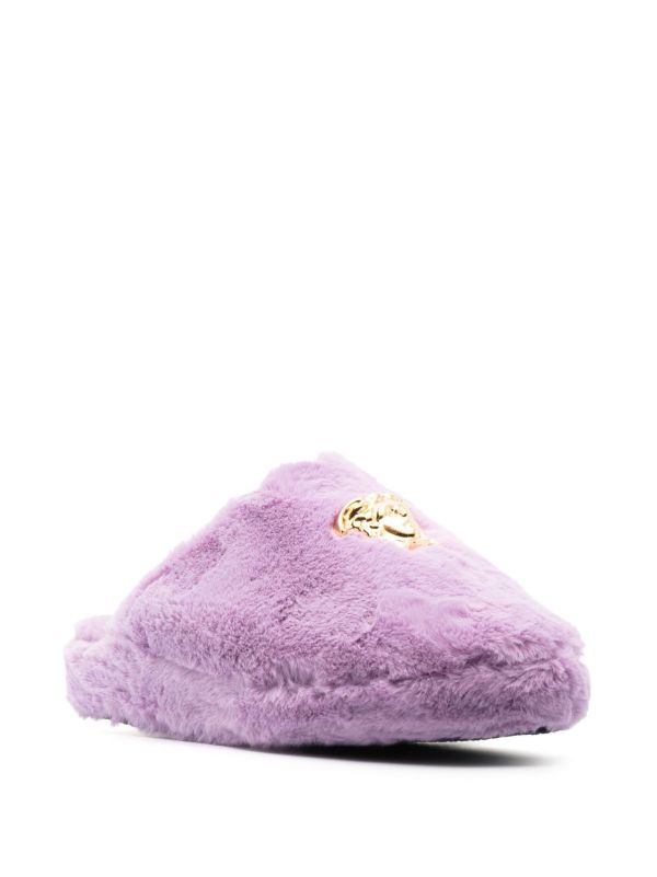 Versace Purple La Medusa Faux Fur Slippers | Browns Slippers