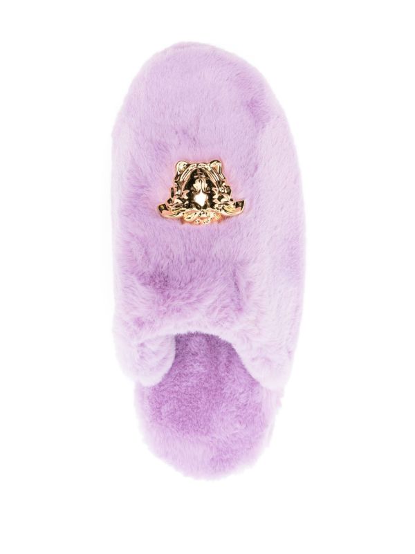 Versace Purple La Medusa Faux Fur Slippers | Browns Slippers