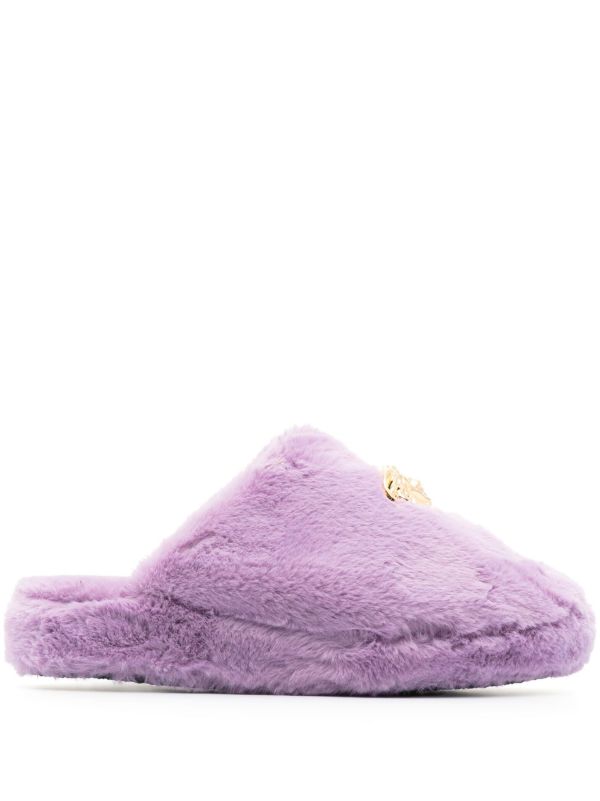 Versace purple La Medusa faux fur slippers | Browns Slippers
