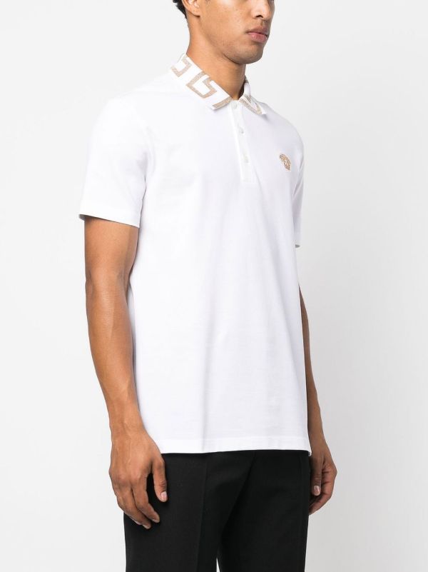 Versace White Greca Cotton Polo Shirt | Browns Polo Shirts