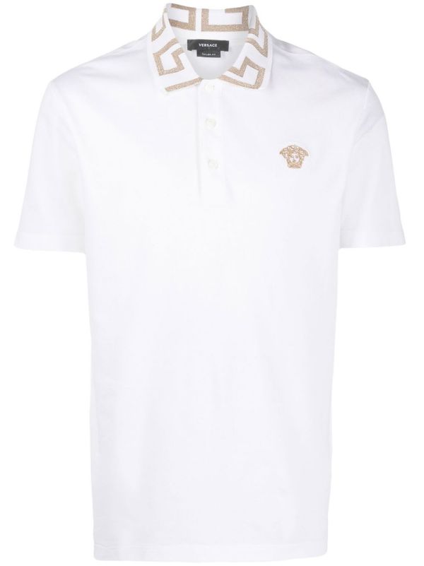 Versace White Greca Cotton Polo Shirt | Browns Polo Shirts