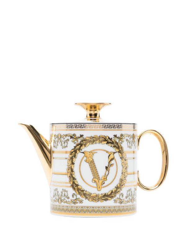 Versace White Virtus Gala Porcelain Teapot | Browns Cups & Tea Sets