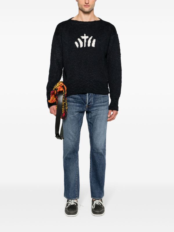 Visvim Blue Intarsia-Knit Silk Sweater | Browns Knitted Sweaters