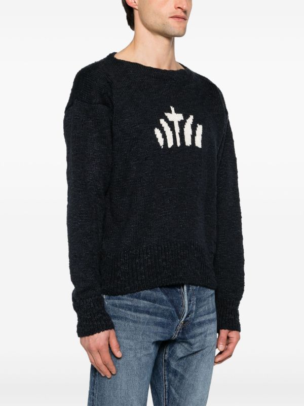 Visvim Blue Intarsia-Knit Silk Sweater | Browns Knitted Sweaters
