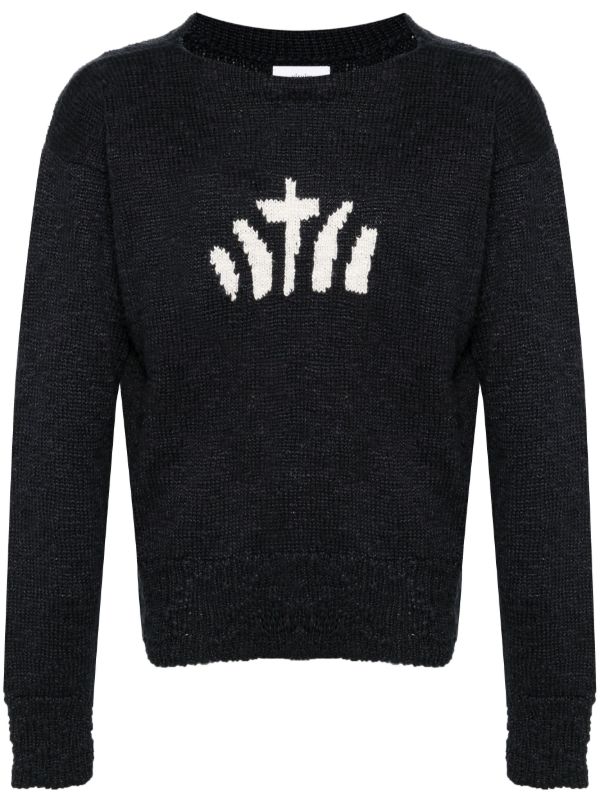 visvim Blue Intarsia-Knit Silk Sweater | Browns Knitted Sweaters