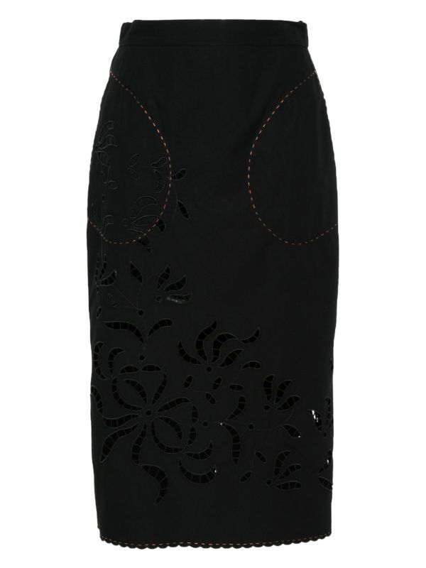Vita Kin Black Cut-Embroidered Cotton Pencil Skirt | Browns Pencil Skirts